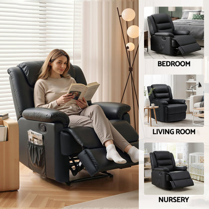 Artiss Manual Recliner Chair with 16-Colour LED | PU Leather | Black