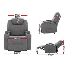 Artiss Lift Recliner Chair 8-Point Heated Massage 160° Recline Faux Linen 150kg SAA Grey