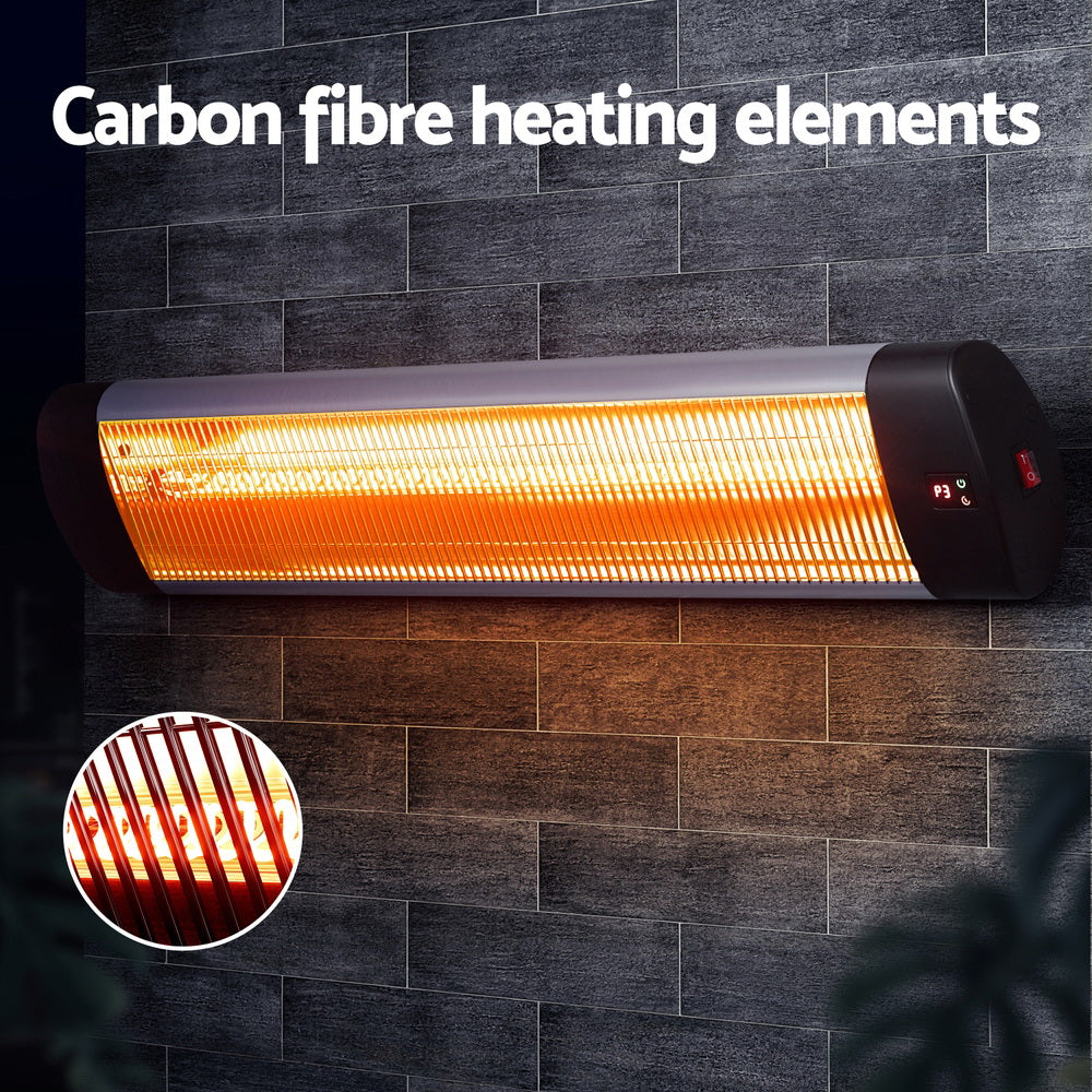 Devanti 3000W Carbon Fibre Radiant Strip Heater Wall Mount Indoor Outdoor IP65 Remote 24Hr Timer