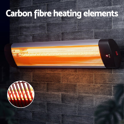 Devanti 3000W Carbon Fibre Radiant Strip Heater Wall Mount Indoor Outdoor IP65 Remote 24Hr Timer
