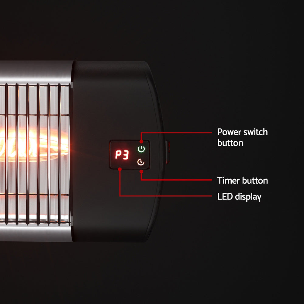 Devanti 3000W Carbon Fibre Radiant Strip Heater Wall Mount Indoor Outdoor IP65 Remote 24Hr Timer