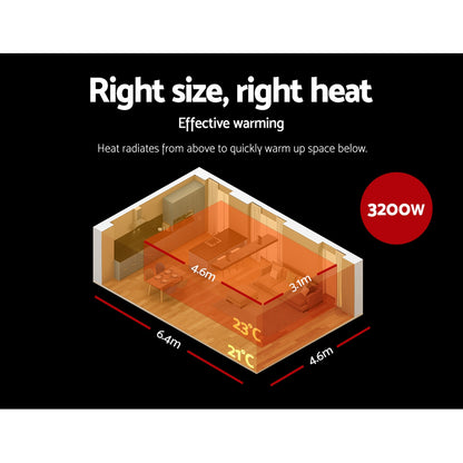 Devanti 3200W Radiant Panel Heater Wall Ceiling Mount Indoor Outdoor IPX4 Remote