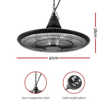 Devanti 1500W Carbon Fibre Infrared Hanging Heater 360° IP65 Indoor Outdoor Remote Black