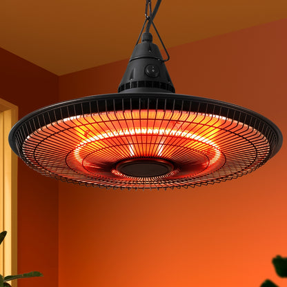 Devanti 1500W Carbon Fibre Infrared Hanging Heater 360° IP65 Indoor Outdoor Remote Black
