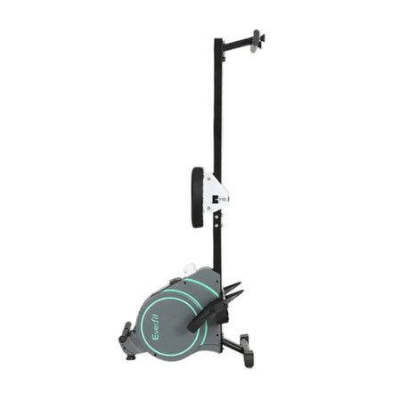 Everfit rowing machine in upright folded position for compact home gym storage