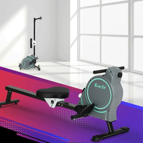 Everfit rowing machine in modern room with natural light, compact fitness equipment