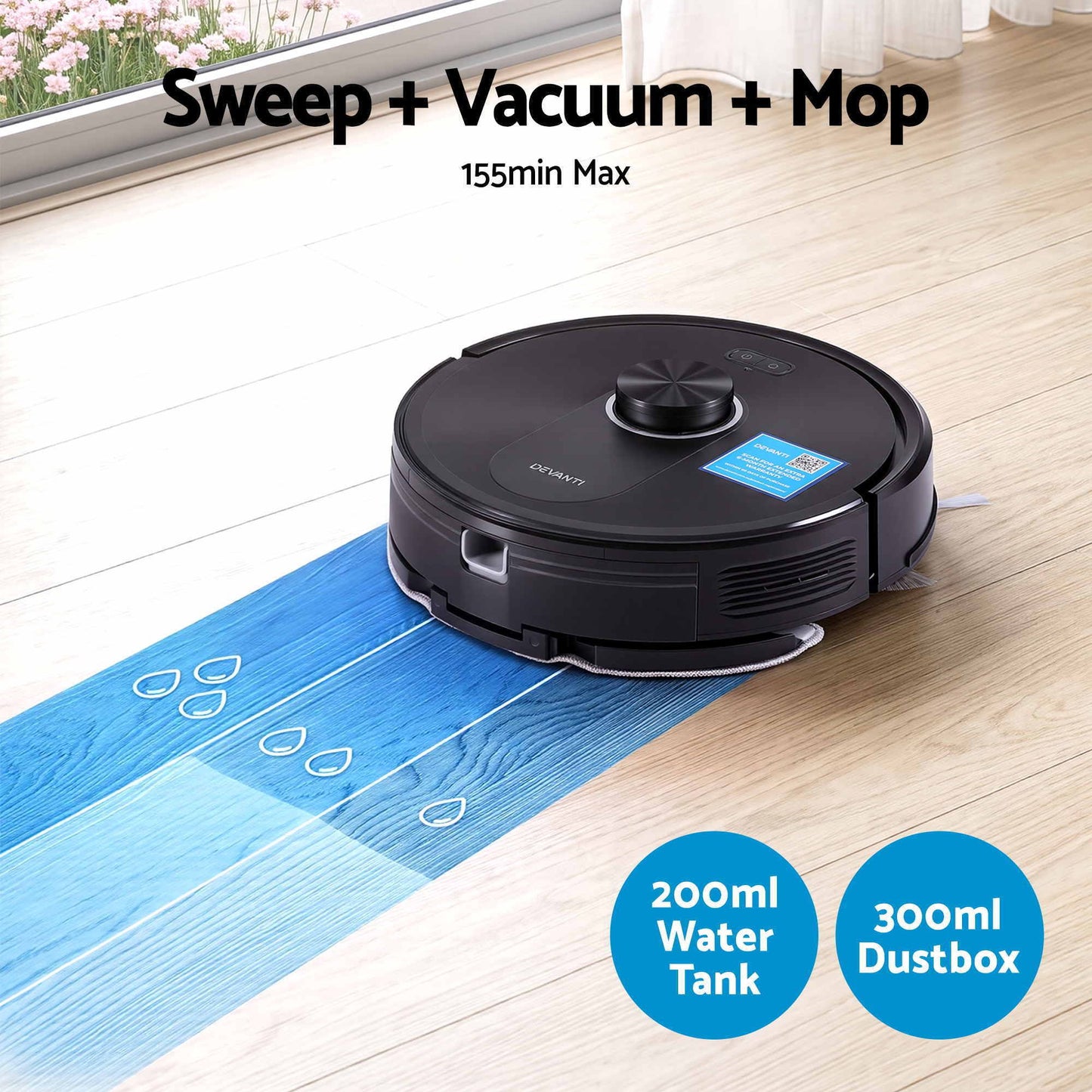DEVANTI 3-in-1 Robot Vacuum and Mop with App Control 6000Pa LDS Laser