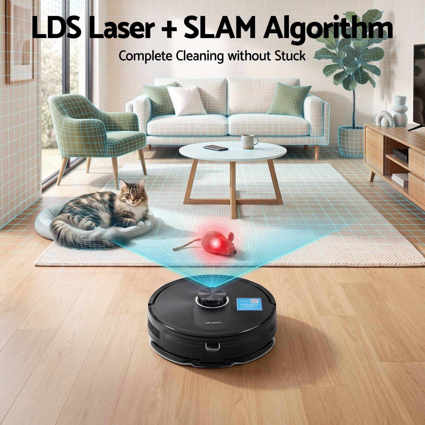 DEVANTI 3-in-1 Robot Vacuum and Mop with App Control 6000Pa LDS Laser