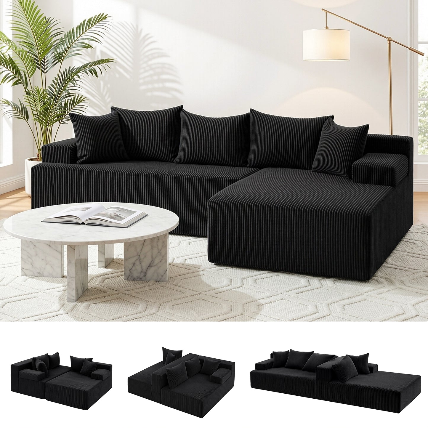 Artiss 4-Seater L-Shape Modular Sofa | Black