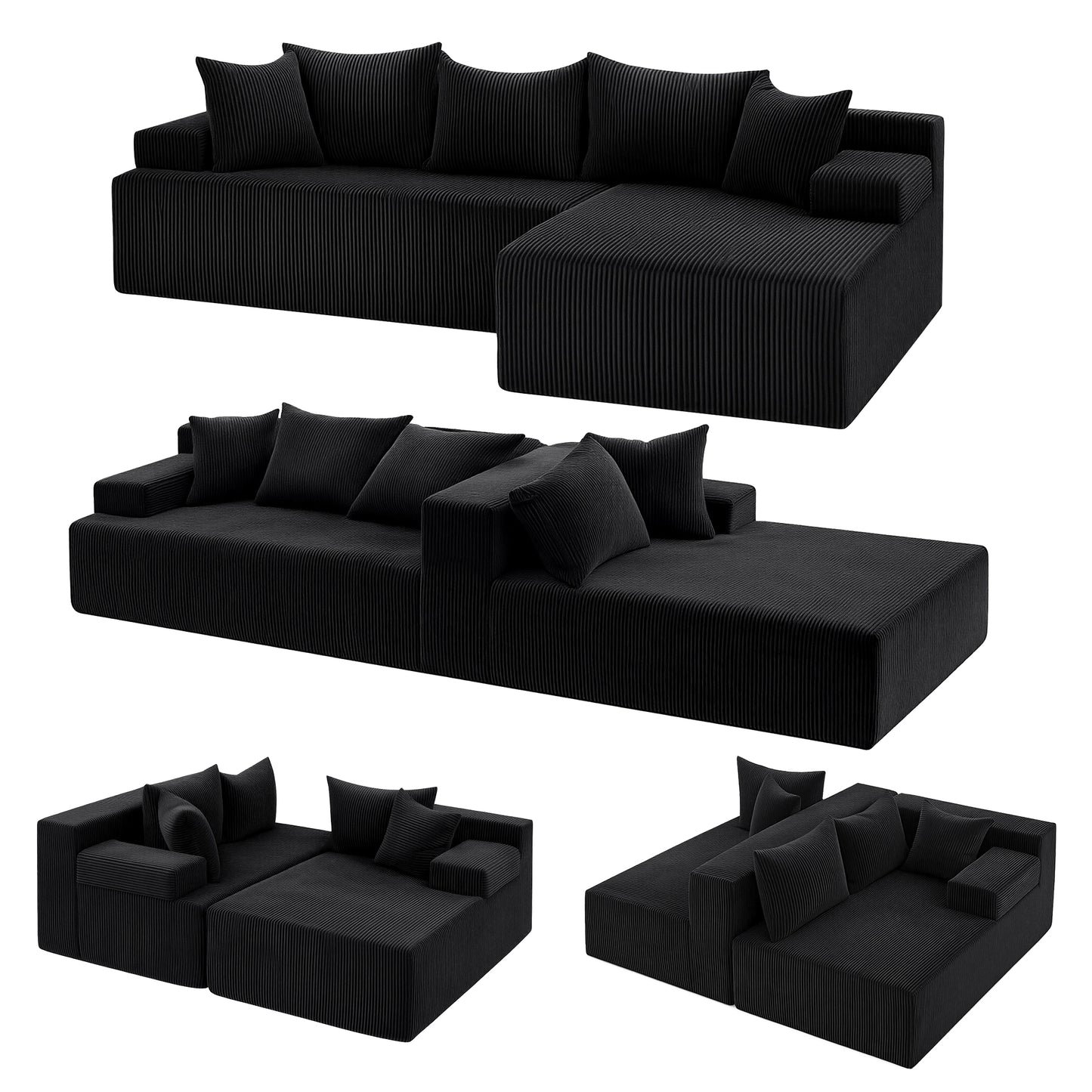 Artiss 4-Seater L-Shape Modular Sofa | Black