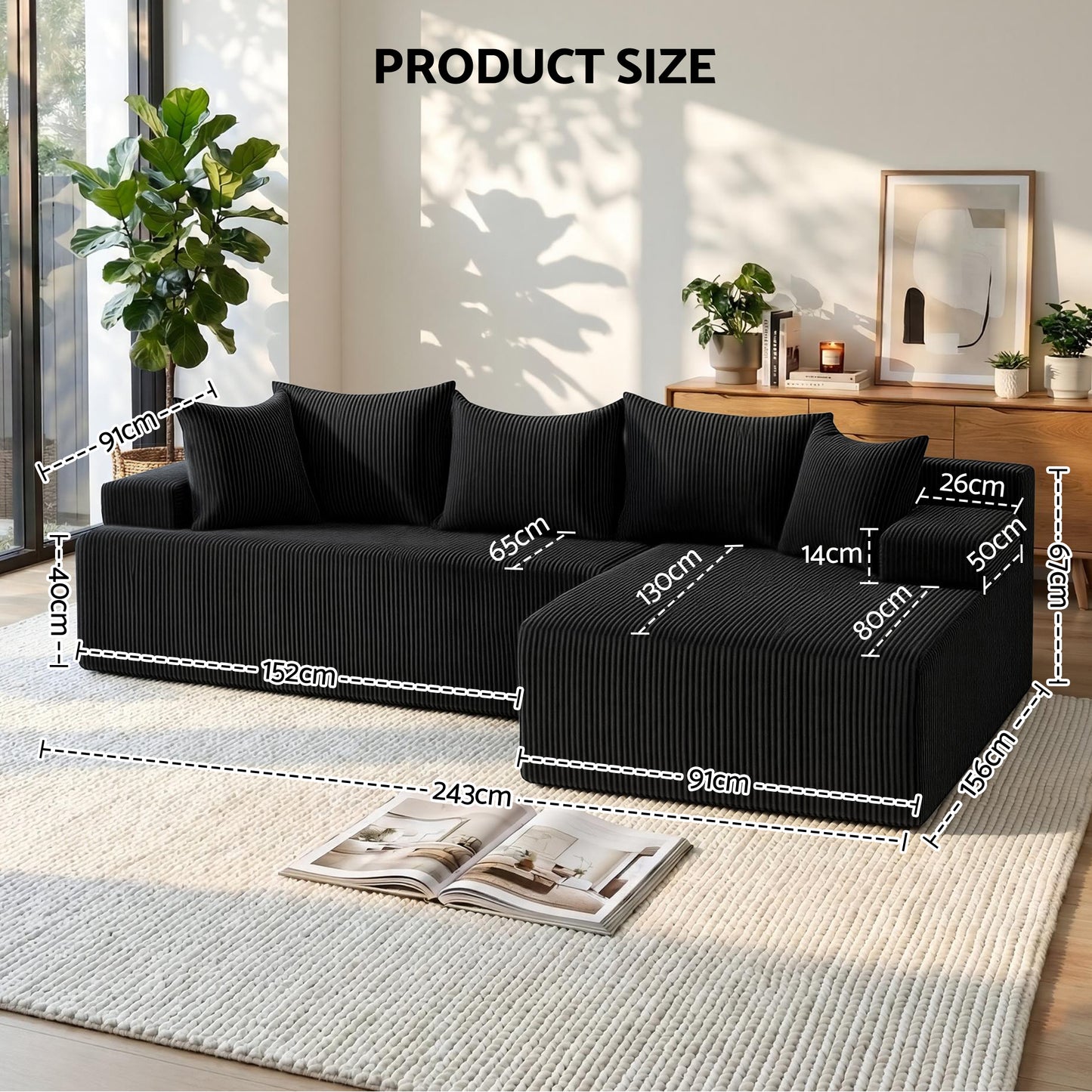 Artiss 4-Seater L-Shape Modular Sofa | Black