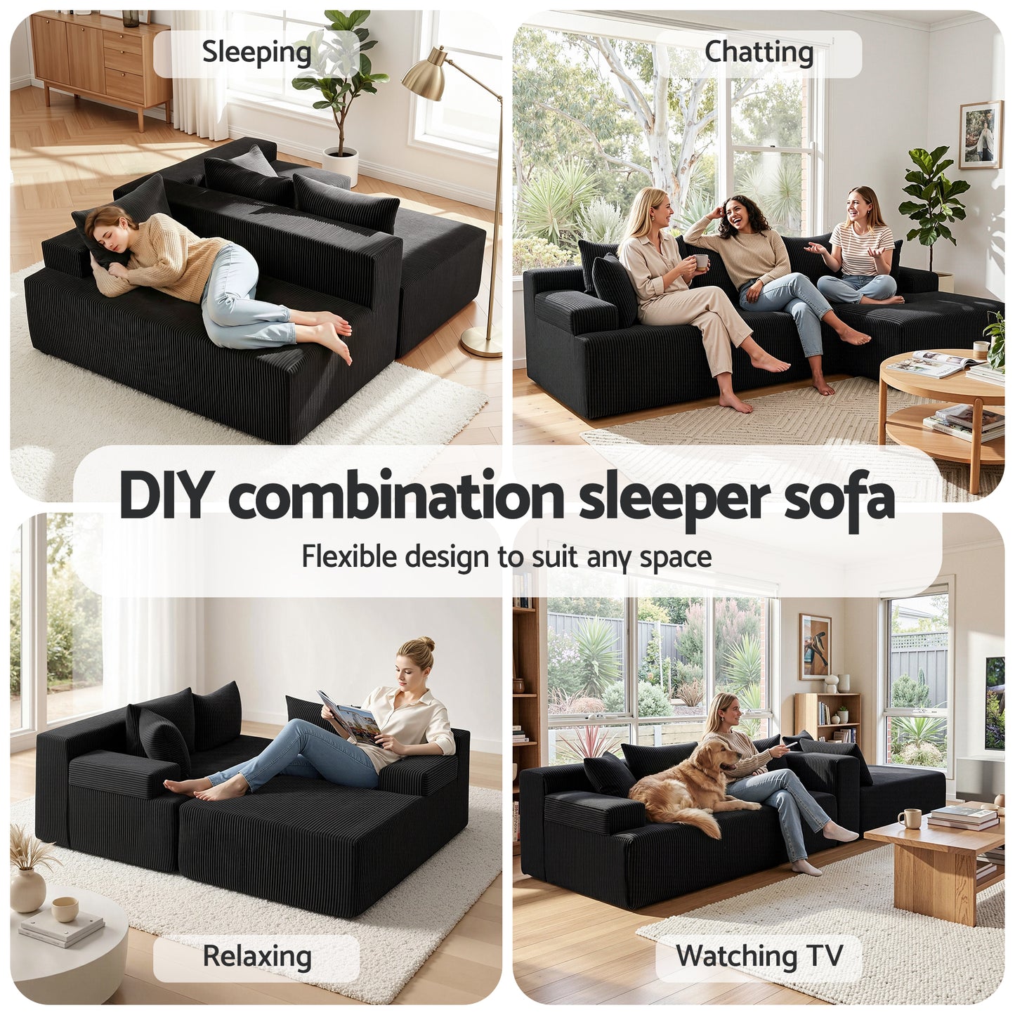 Artiss 4-Seater L-Shape Modular Sofa | Black