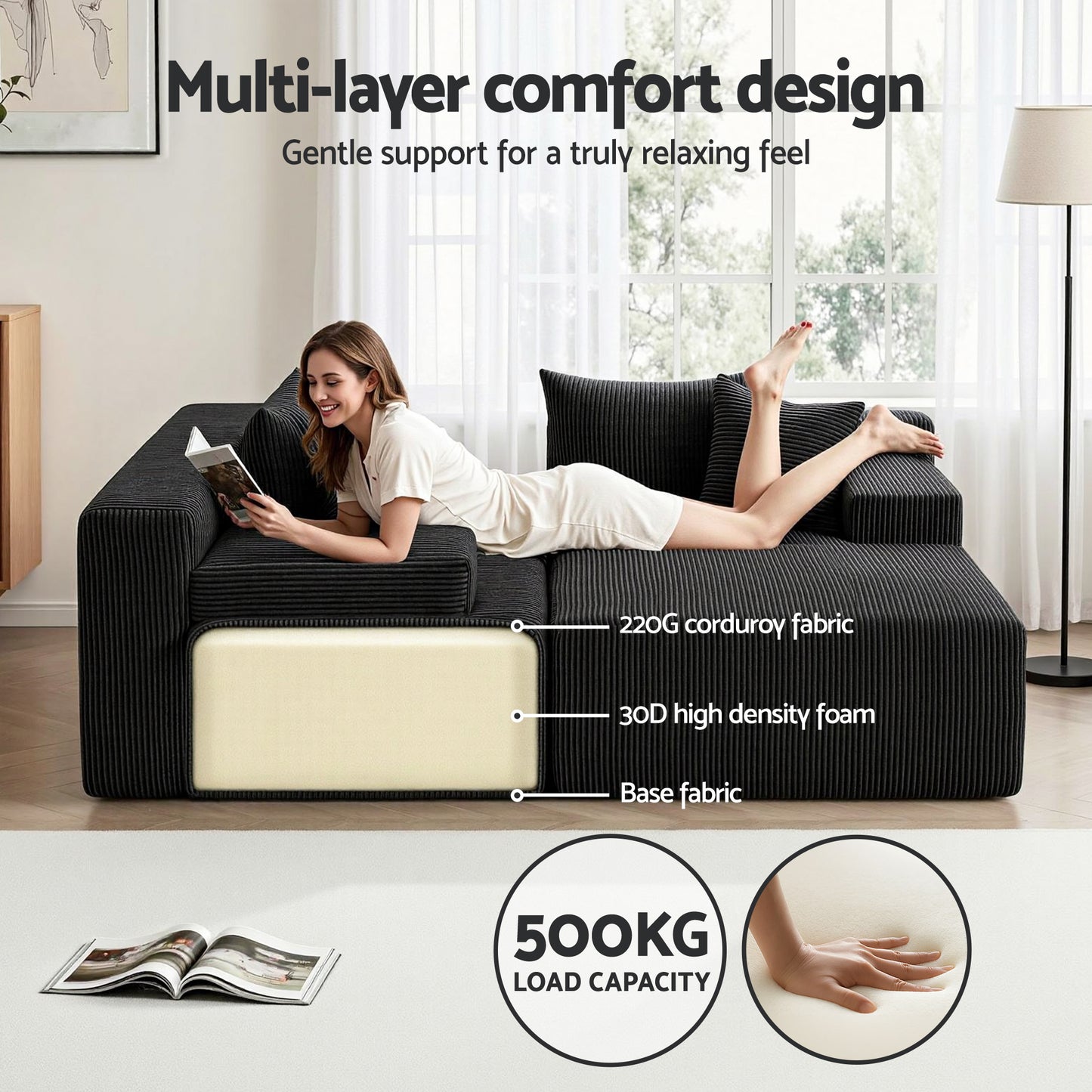 Artiss 4-Seater L-Shape Modular Sofa | Black