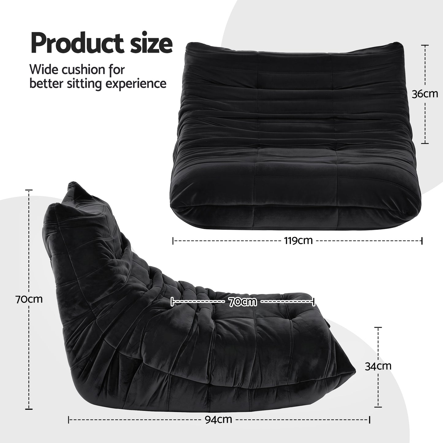 Artiss 2-Seater Caterpillar Lazy Sofa | Black