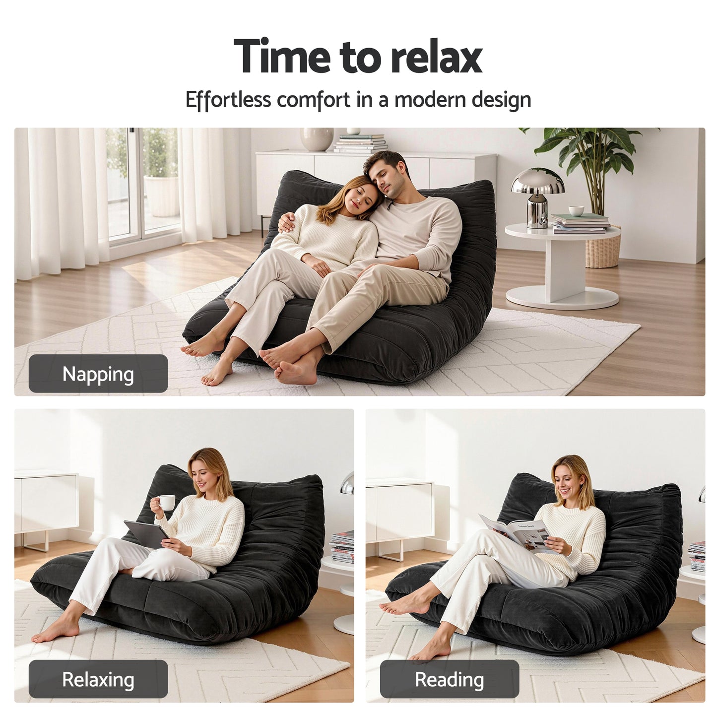 Artiss 2-Seater Caterpillar Lazy Sofa | Black