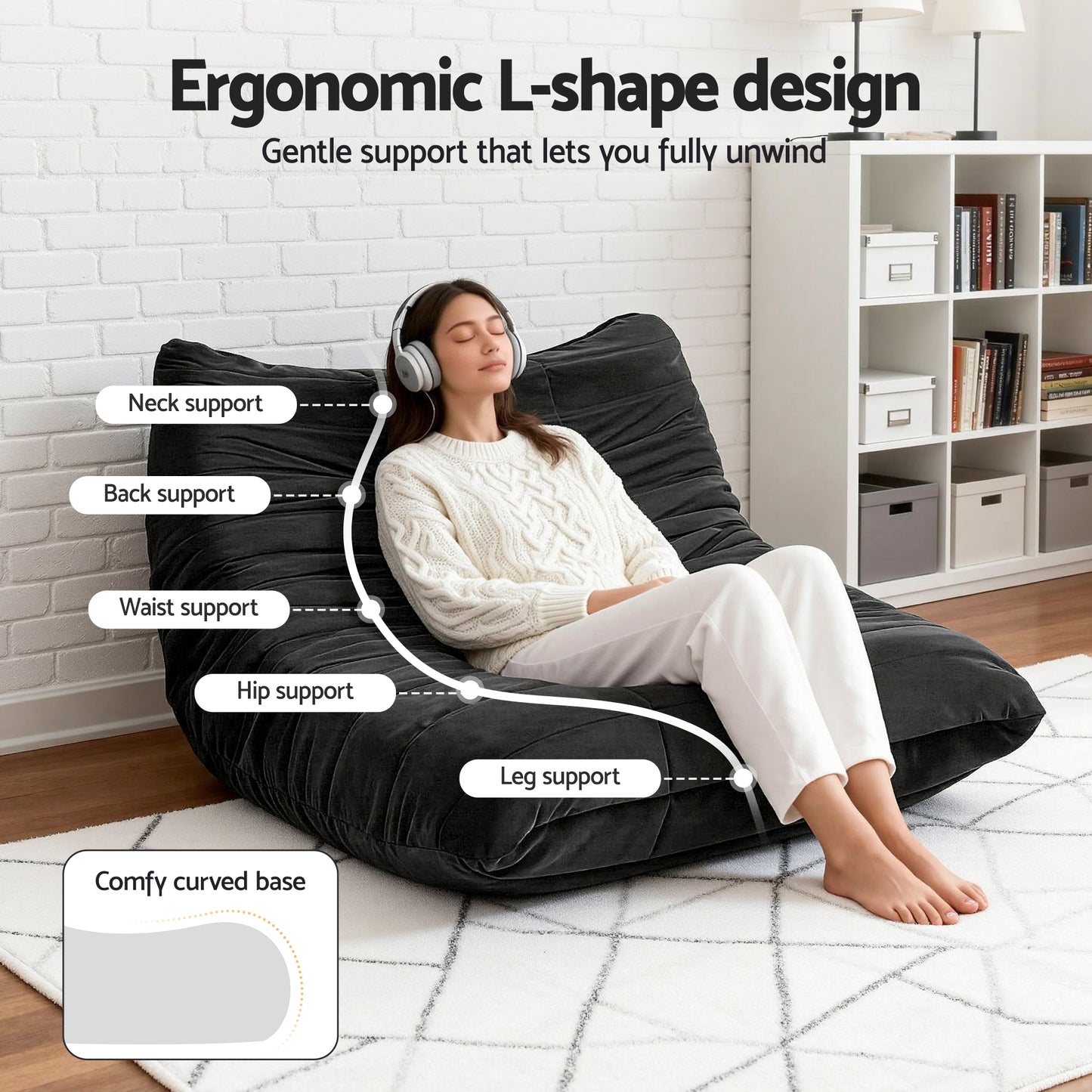 Artiss 2-Seater Caterpillar Lazy Sofa | Black