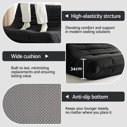 Artiss 2-Seater Caterpillar Lazy Sofa | Black