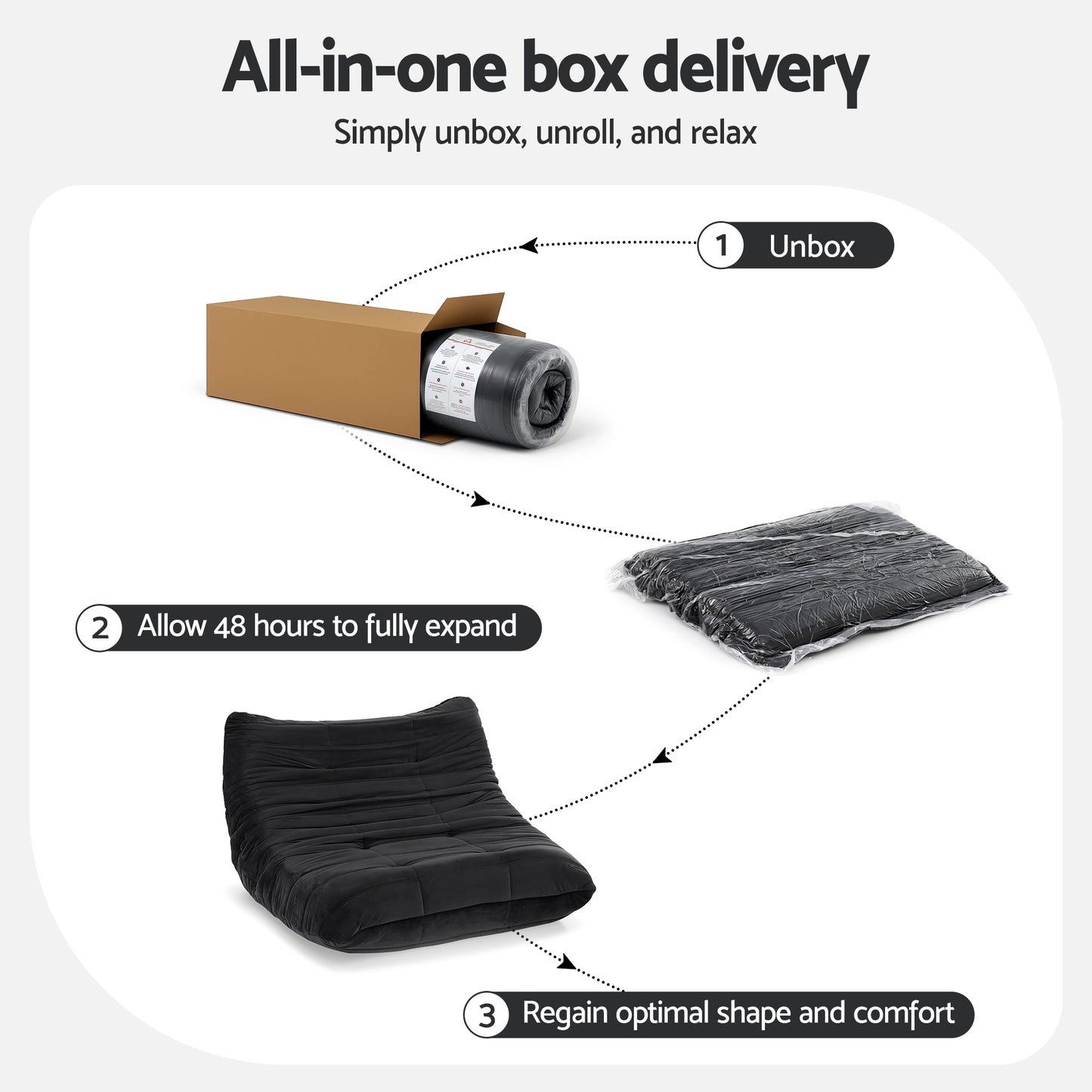 Artiss 2-Seater Caterpillar Lazy Sofa | Black