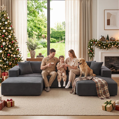 Artiss modular sectional sofa bed in grey corduroy, U-shape 4 seater layout