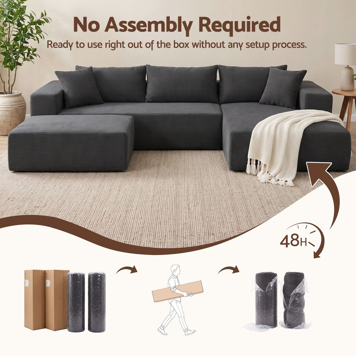 Ottoman module from the Artiss grey corduroy 4 seater U-shape sofa bed set