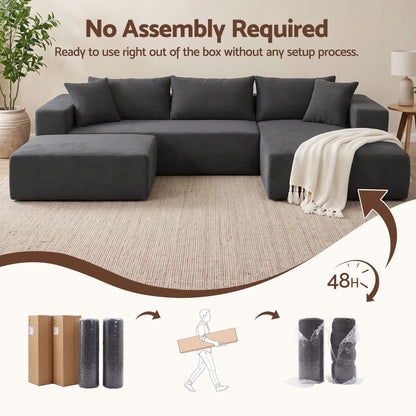 Ottoman module from the Artiss grey corduroy 4 seater U-shape sofa bed set