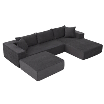 Artiss U-shape modular sofa bed in grey corduroy, no assembly required