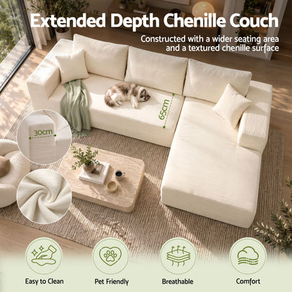 Soft white chenille upholstery over 30D high density foam cushioning