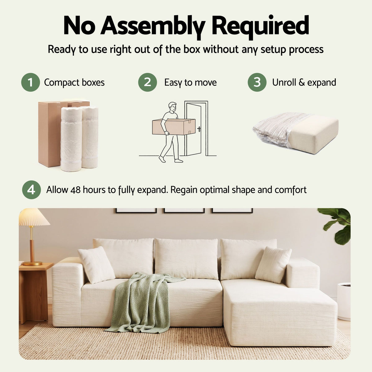 Artiss white chenille boneless sofa bed rated to 200kg per seat