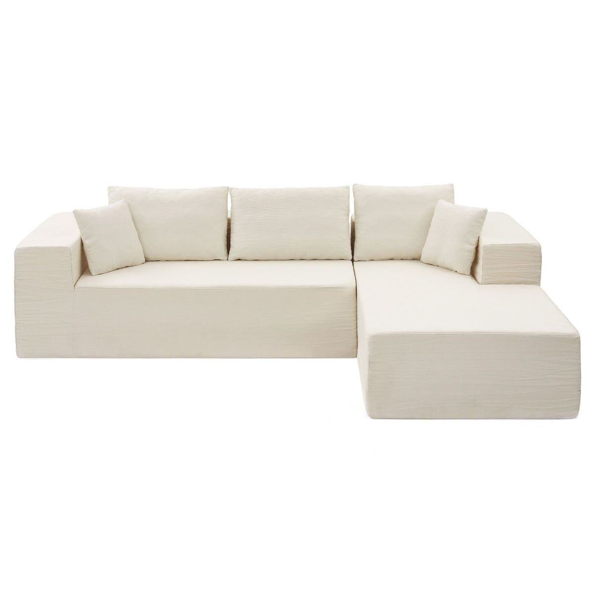 Chenille modular sofa with grip base and sofa clips keeping sections aligned