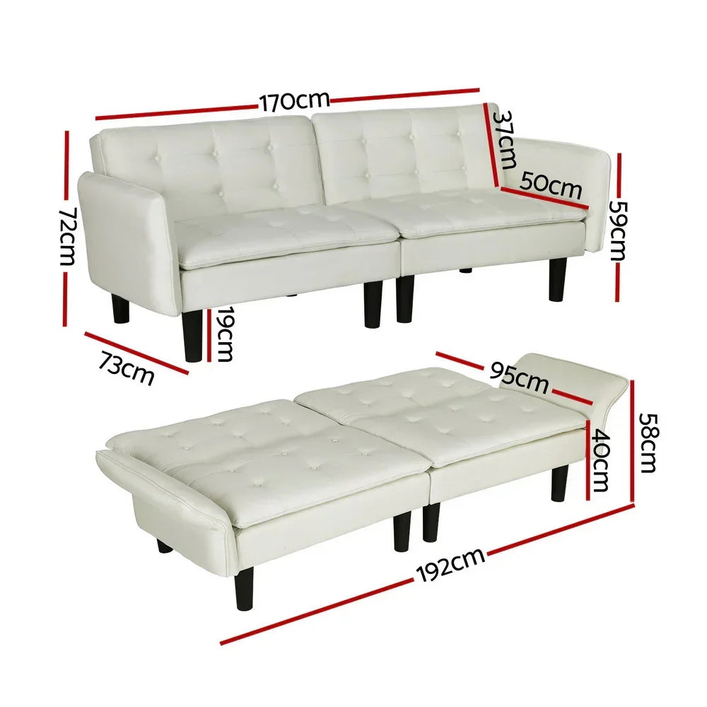 Artiss Sofa Bed 3 Seater Tufted Faux Linen Beige - Stacks Warehouse