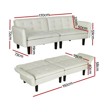 Artiss Sofa Bed 3 Seater Tufted Faux Linen Beige - Stacks Warehouse