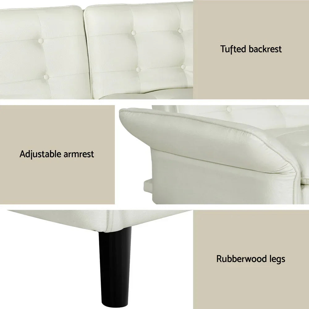 Artiss Sofa Bed 3 Seater Tufted Faux Linen Beige - Stacks Warehouse