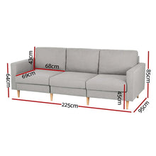 Artiss 3 Seater Sofa 225cm Linen Fabric Grey - Flea Market