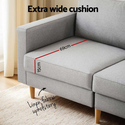 Artiss 3 Seater Sofa 225cm Linen Fabric Grey - Stacks Warehouse
