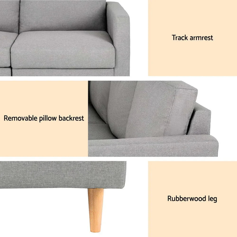 Artiss 3 Seater Sofa 225cm Linen Fabric Grey - Stacks Warehouse
