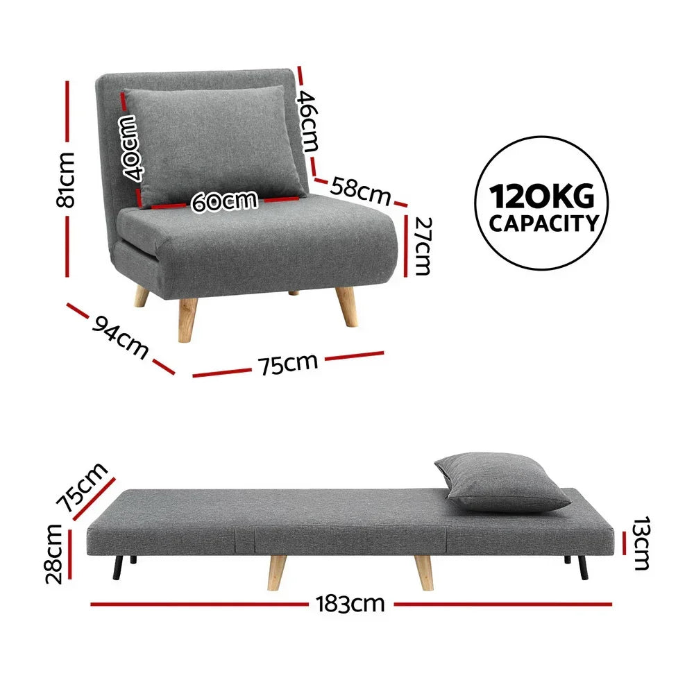 Artiss Sofa Bed Convertible Couch Recliner Lounge Chair Linen Grey - Stacks Warehouse