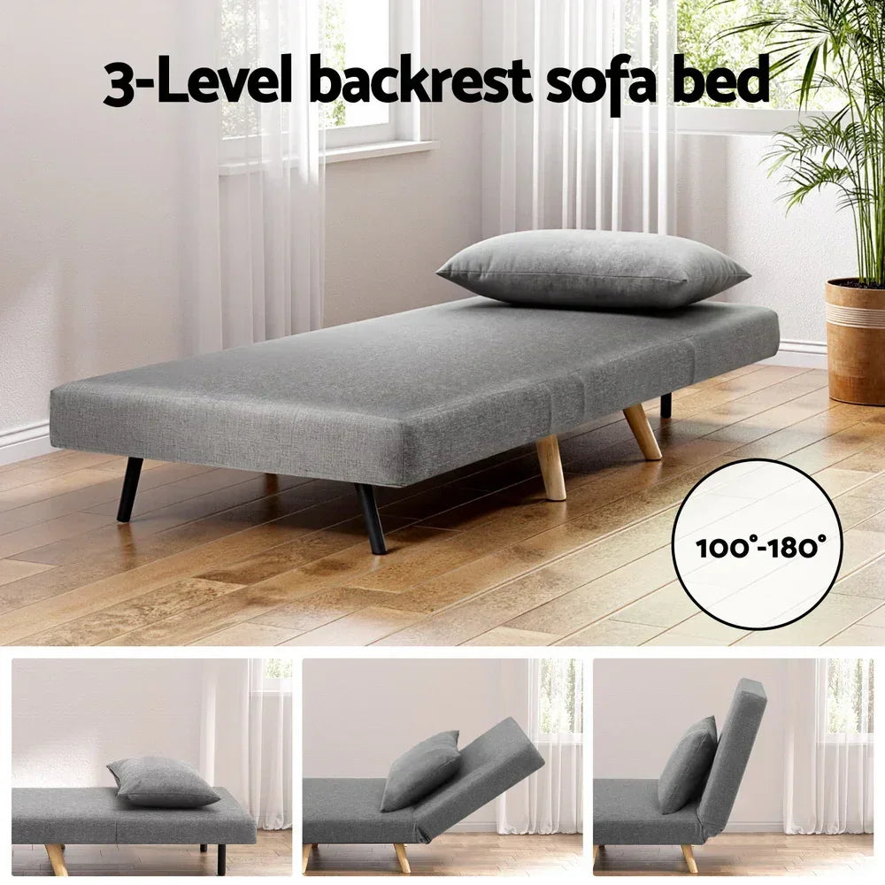 Artiss Sofa Bed Convertible Couch Recliner Lounge Chair Linen Grey - Stacks Warehouse