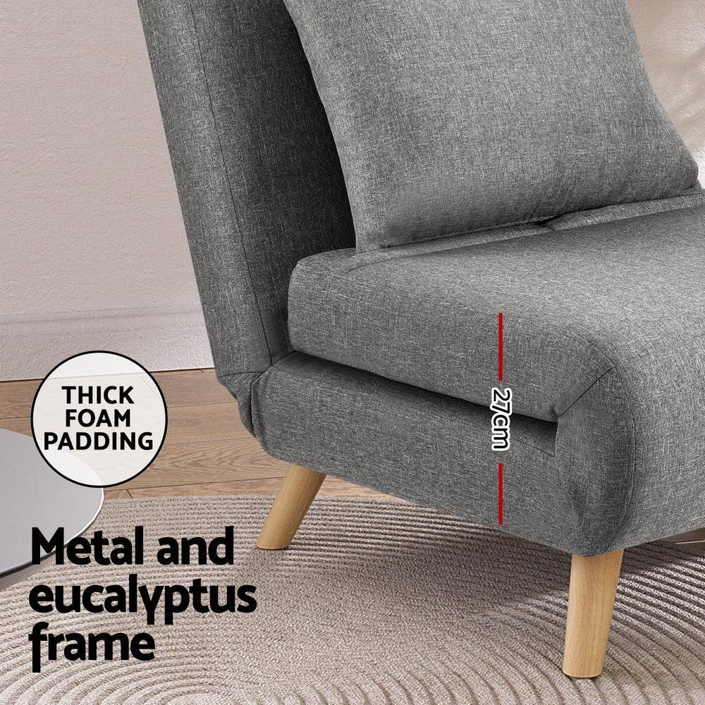 Artiss Sofa Bed Convertible Couch Recliner Lounge Chair Linen Grey - Stacks Warehouse