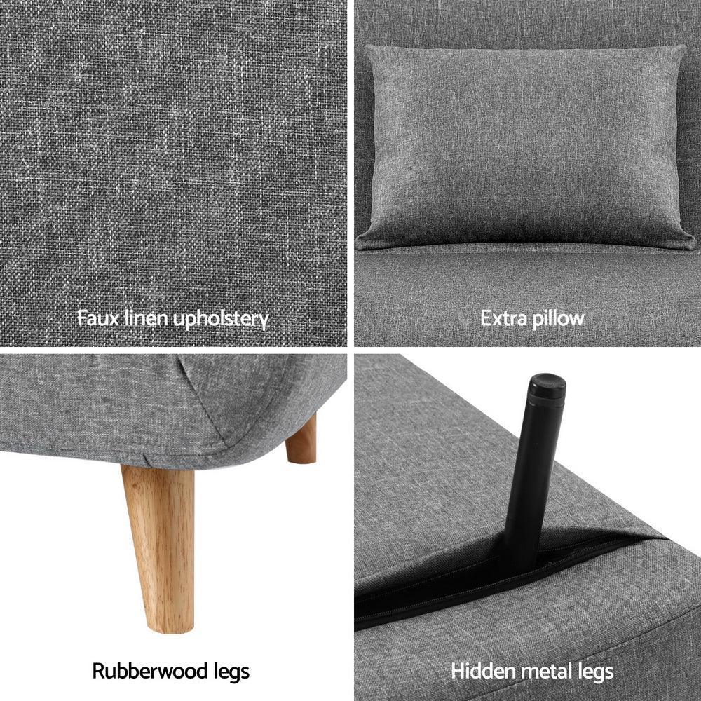 Artiss Sofa Bed Convertible Couch Recliner Lounge Chair Linen Grey - Stacks Warehouse