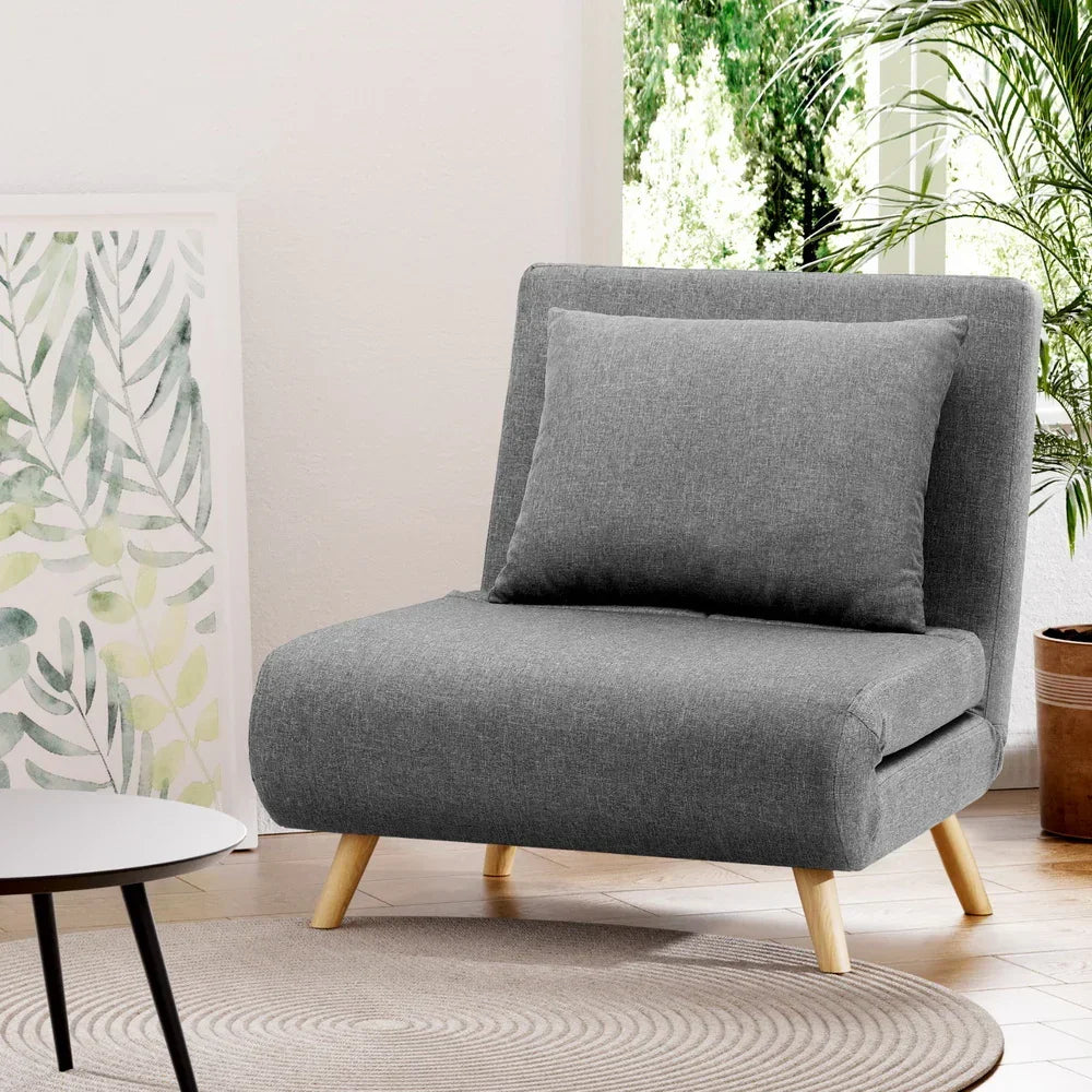 Artiss Sofa Bed Convertible Couch Recliner Lounge Chair Linen Grey - Stacks Warehouse