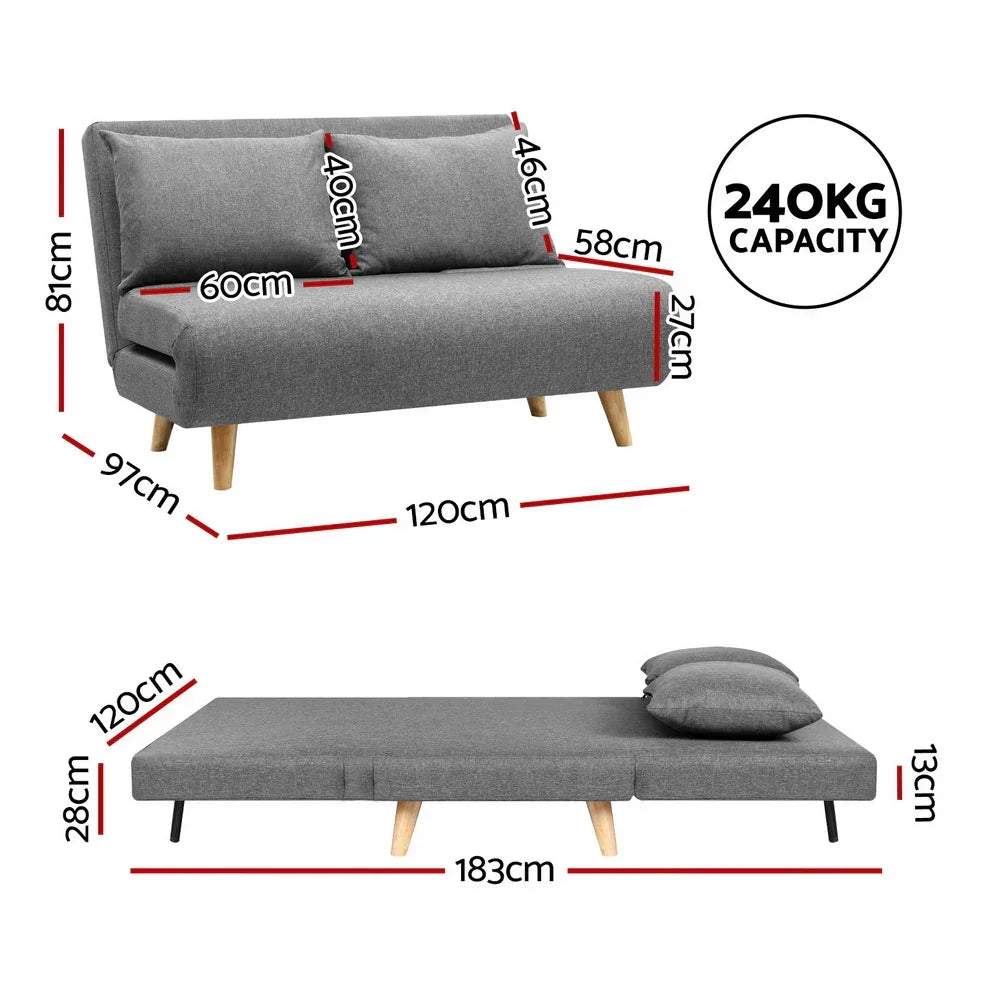 Artiss Sofa Bed 2 Seater Convertible Couch Recliner Lounge Chair Linen - Stacks Warehouse