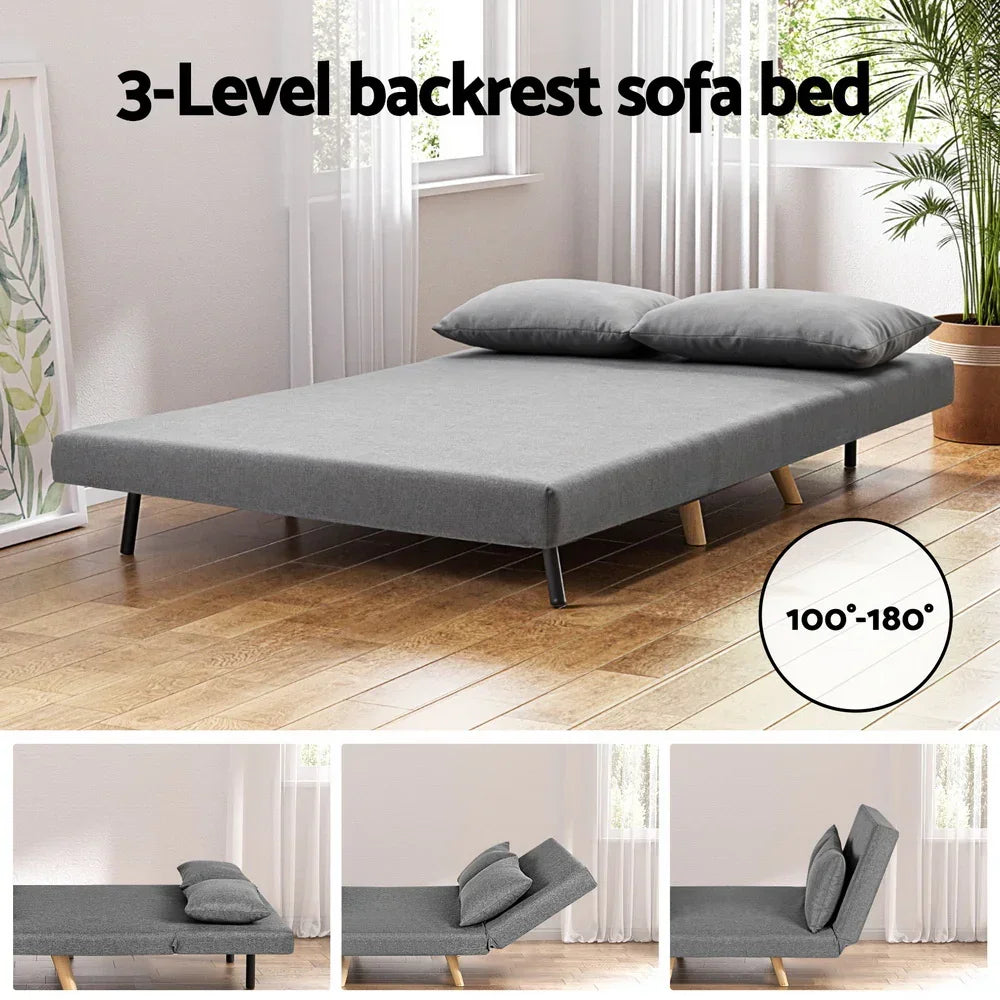 Artiss Sofa Bed 2 Seater Convertible Couch Recliner Lounge Chair Linen - Stacks Warehouse