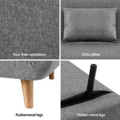 Artiss Sofa Bed 2 Seater Convertible Couch Recliner Lounge Chair Linen - Stacks Warehouse