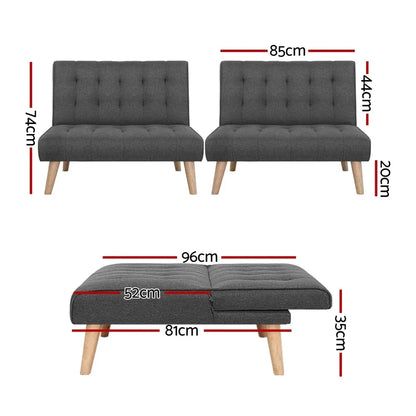 Artiss 2x Sofa Bed Couch Single Seater Fabric Grey - Stacks Warehouse