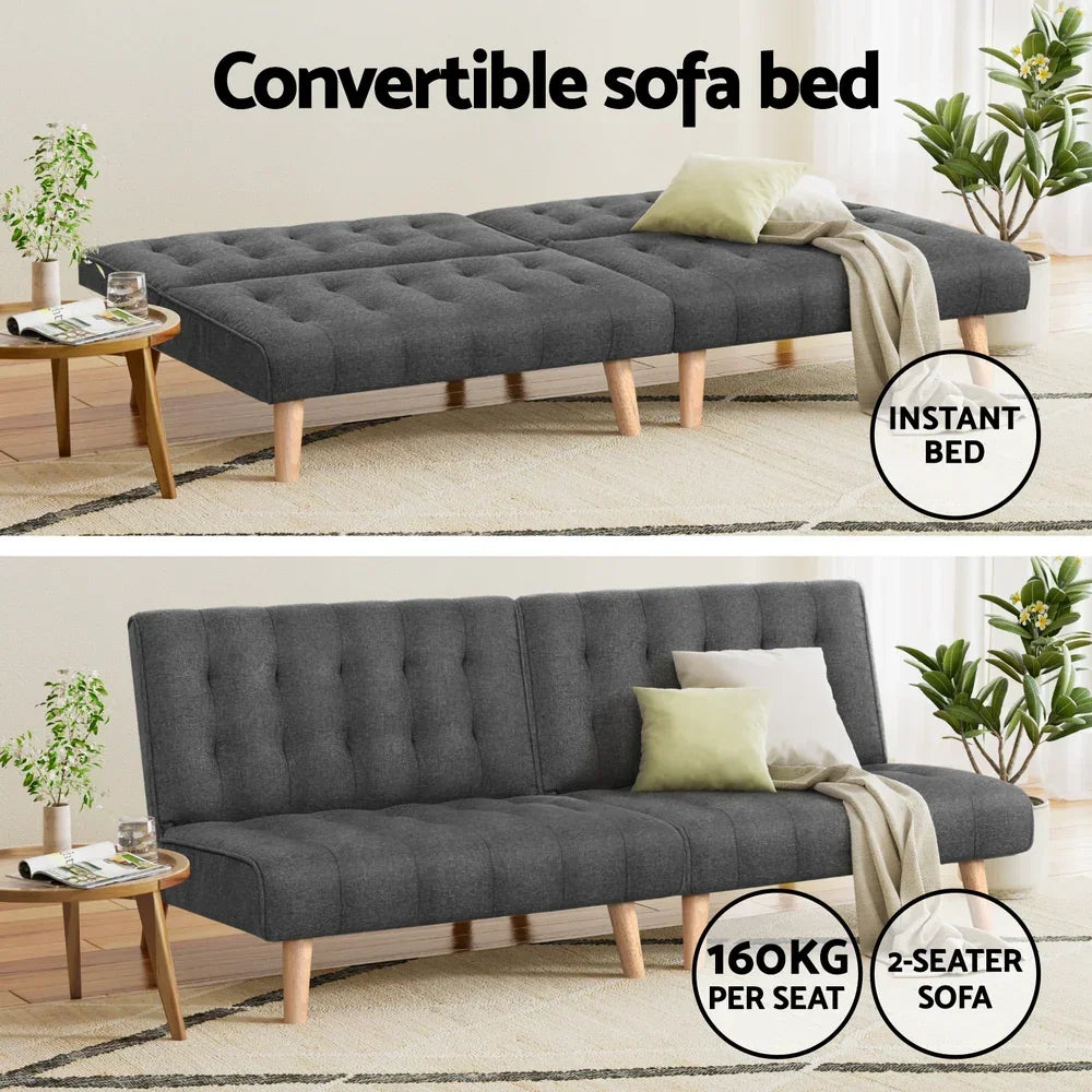 Artiss 2x Sofa Bed Couch Single Seater Fabric Grey - Stacks Warehouse