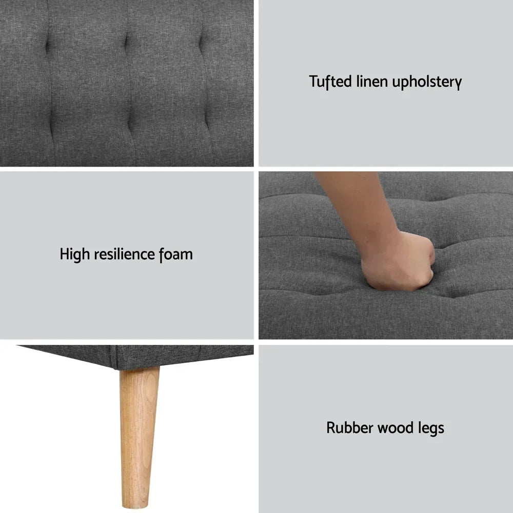 Artiss 2x Sofa Bed Couch Single Seater Fabric Grey - Stacks Warehouse