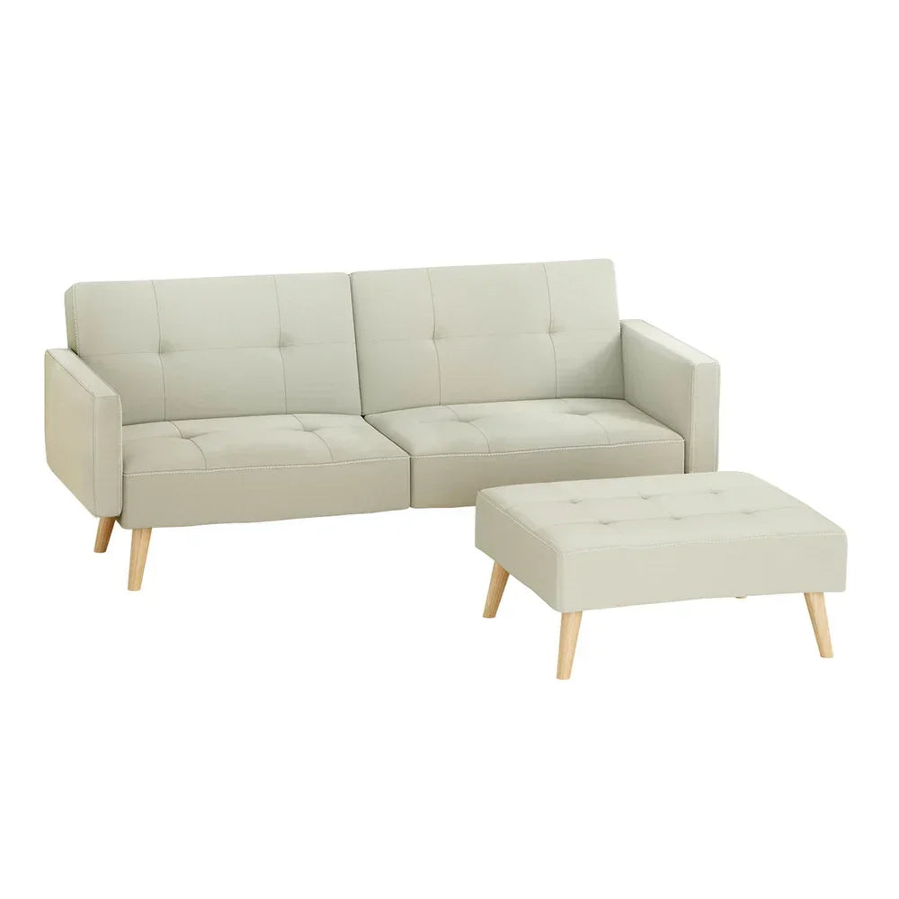 Artiss Sofa Bed Lounge Convertible Ottoman Couch Recliner 3 Seater Fabric Beige - Stacks Warehouse