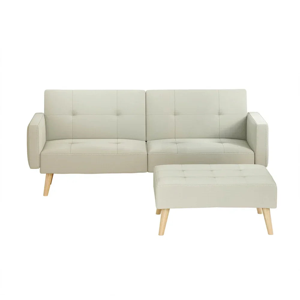 Artiss Sofa Bed Lounge Convertible Ottoman Couch Recliner 3 Seater Fabric Beige - Stacks Warehouse