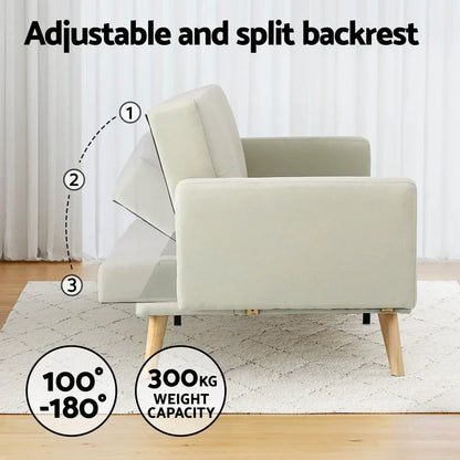 Artiss Sofa Bed Lounge Convertible Ottoman Couch Recliner 3 Seater Fabric Beige - Stacks Warehouse