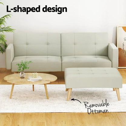 Artiss Sofa Bed Lounge Convertible Ottoman Couch Recliner 3 Seater Fabric Beige - Stacks Warehouse